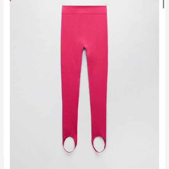 Zara new seamless fuscia pink ribbed stirrup leggings size xs/s - Picture 4 of 10